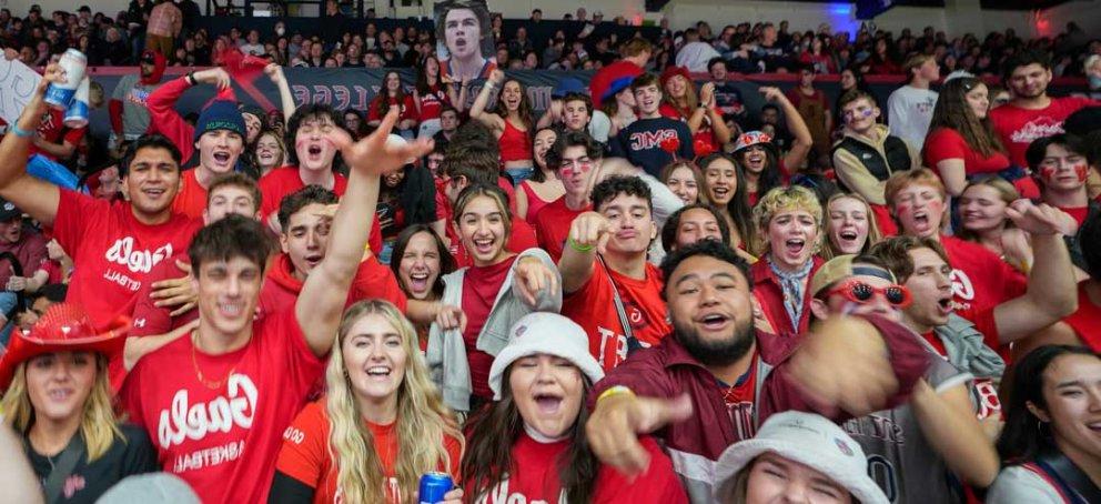 Crowd of students cheering